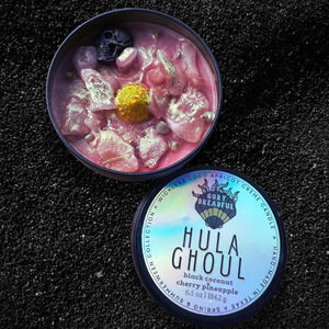 Hula Ghoul Luxury Wickless Candle: Black Coconut & Cherry Pineapple Scent